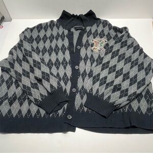 Argyle Pattern Black and Gray Women's Cardigan Harry Potter